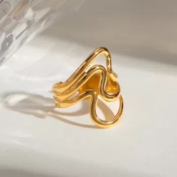 Minimalist 18K Gold Plated Ripple Open Ring (Adjustable)