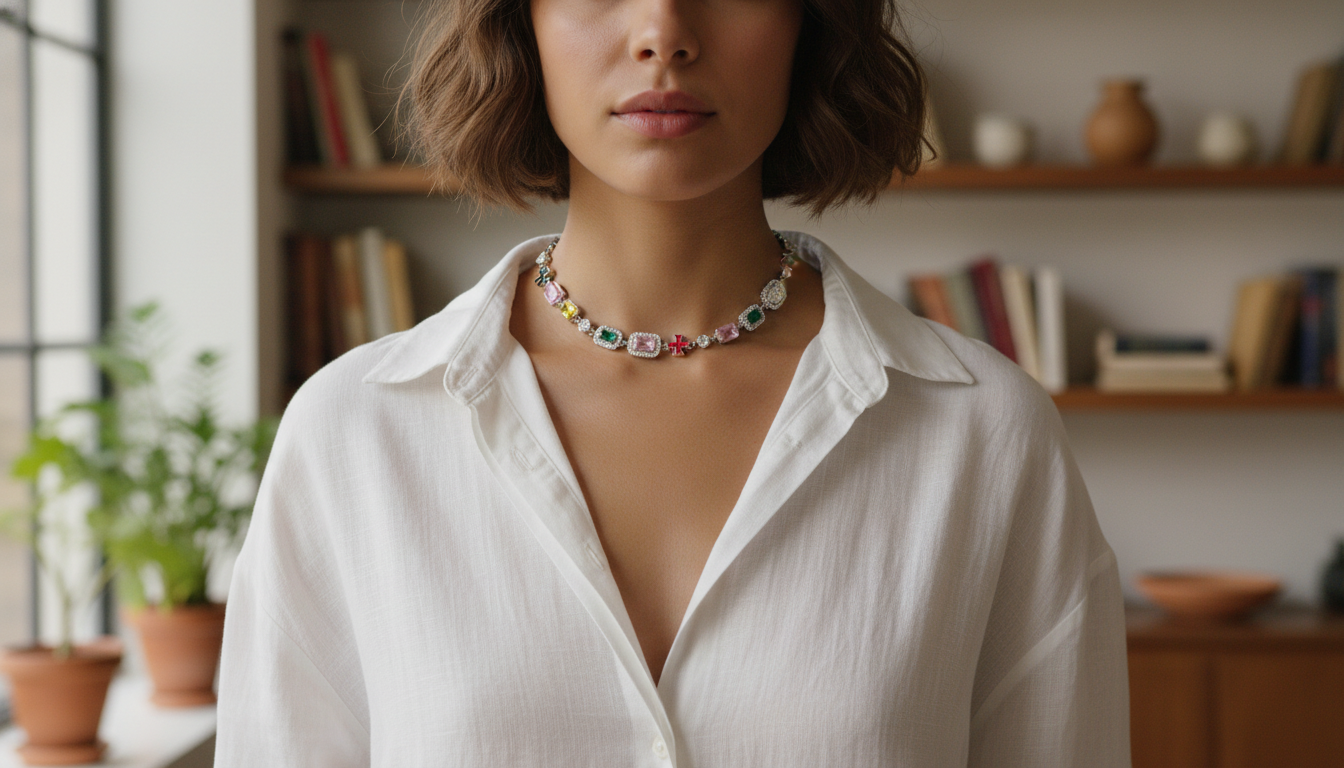 Colored Square Stone Choker: Modern Unisex Style