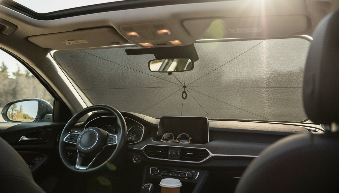 Double-Layer Windshield Sunshade: UV Block + Pull Ring