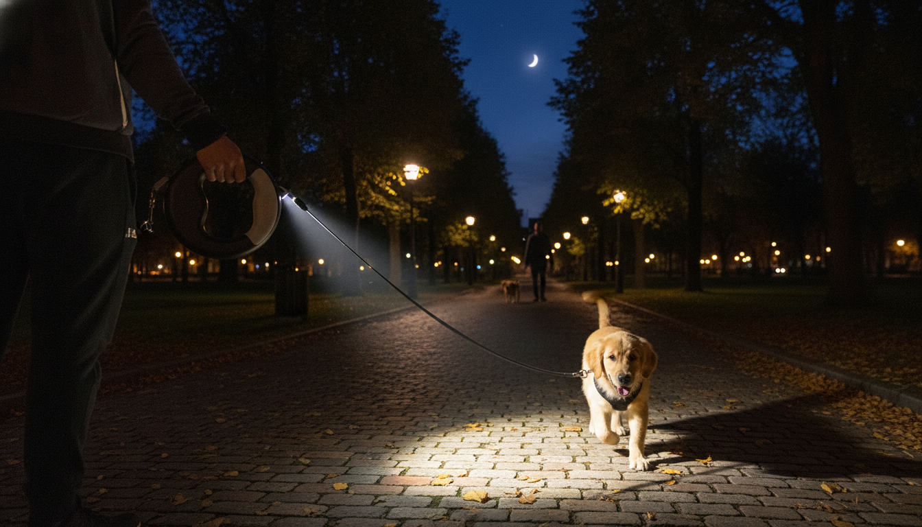 USB Rechargeable LED Retractable Dog Leash for Night Walks