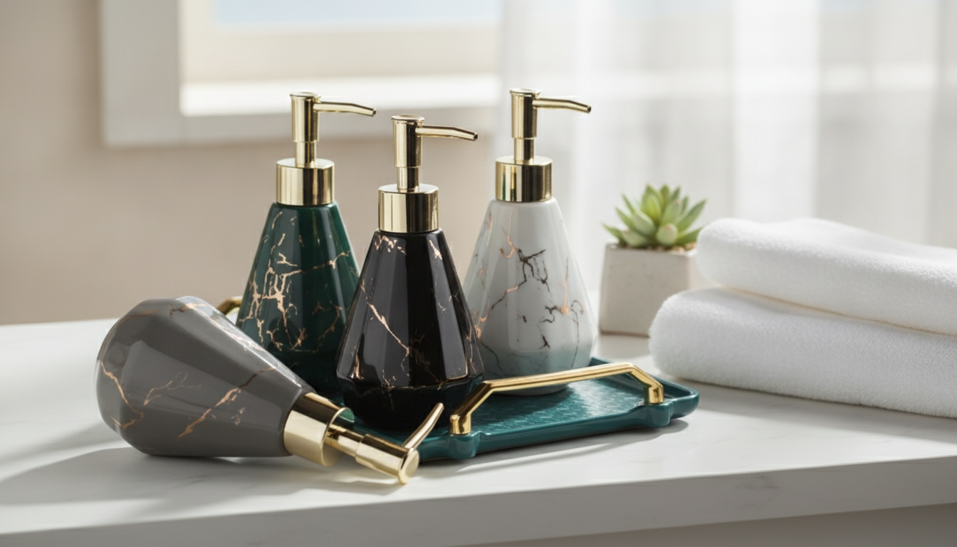 Marbled Ceramic Pump Bottle for Soap, Lotion & Shampoo