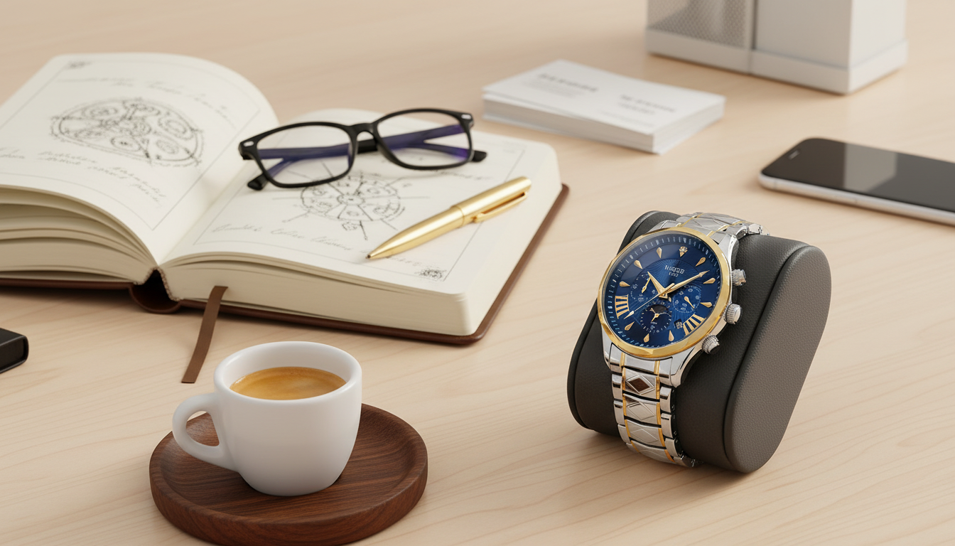 Moon Phase Chronograph Watch for Men with Lume Guide