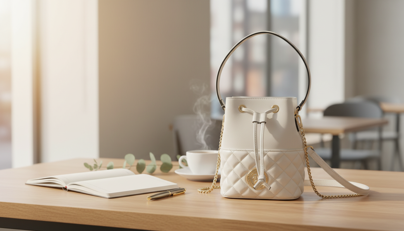 Versace White Lamb Bucket Bag with Medusa Logo Guide
