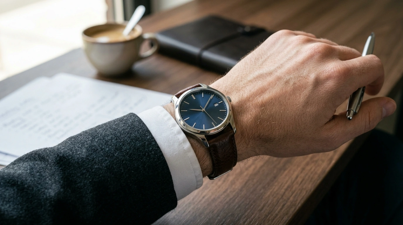 Folli Follie Silver Case Blue Dial Leather Strap Watch