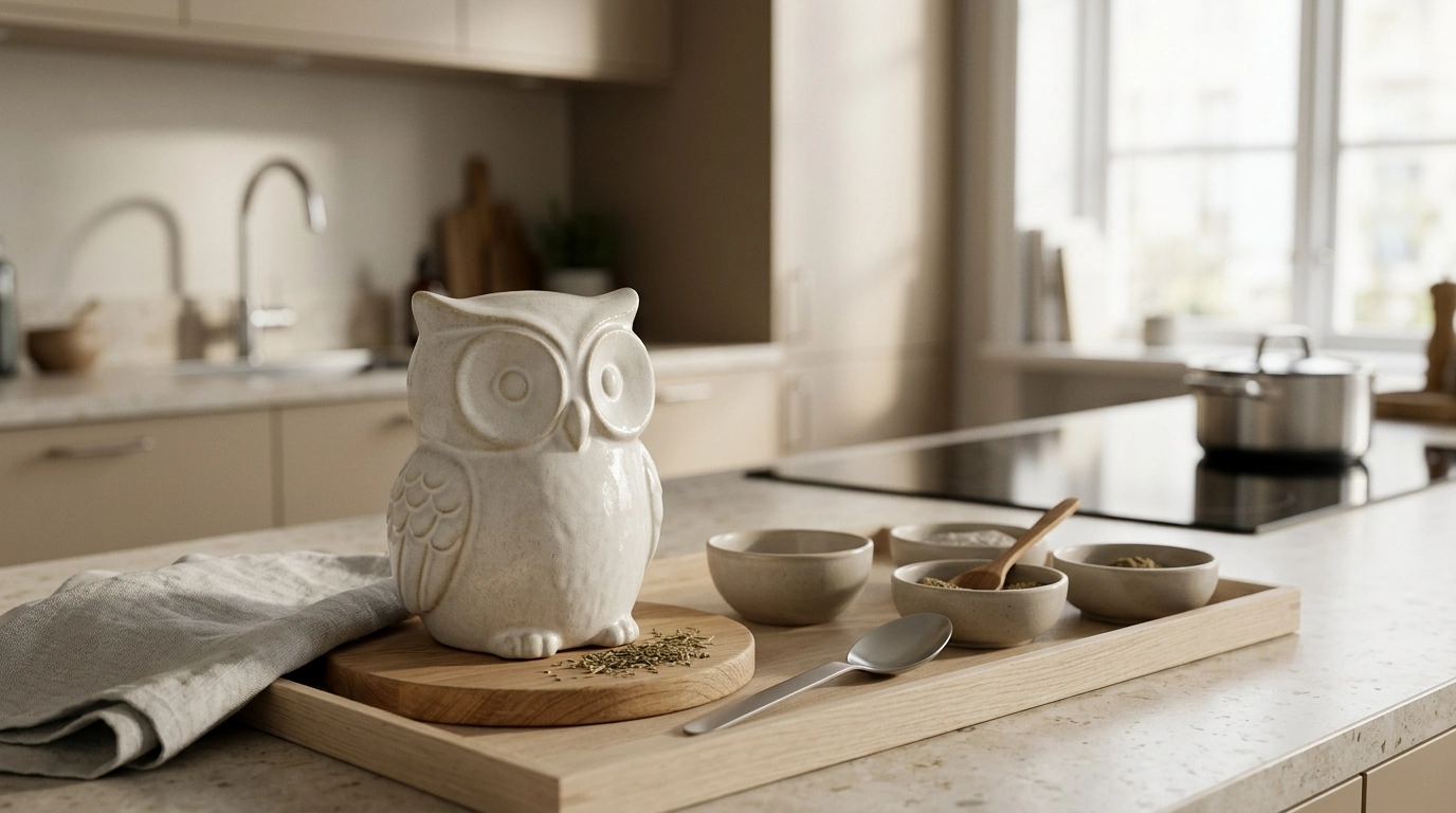 Nordic Off-White Ceramic Owl Seasoning Jar for Spices