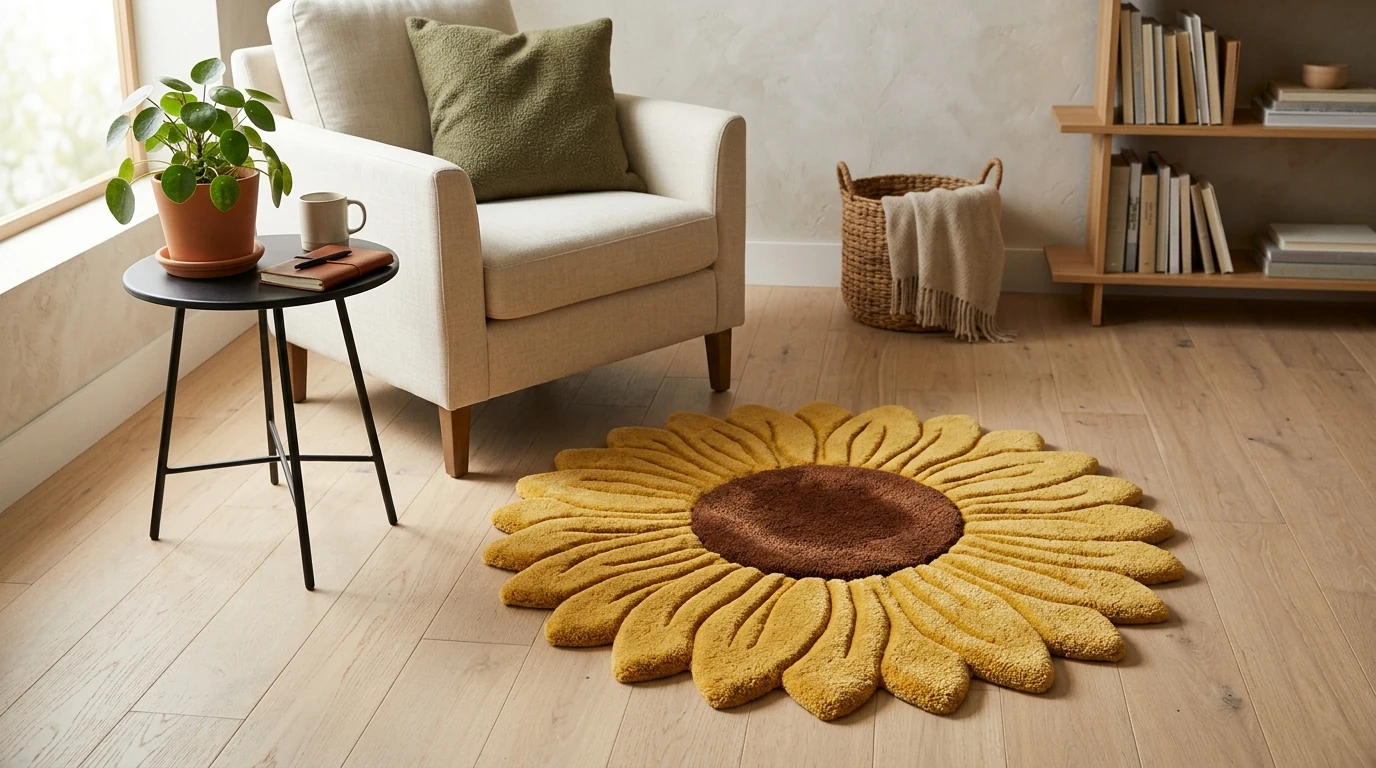 Sunflower Tufted Rug Styling: Cozy Texture, Bright Pop