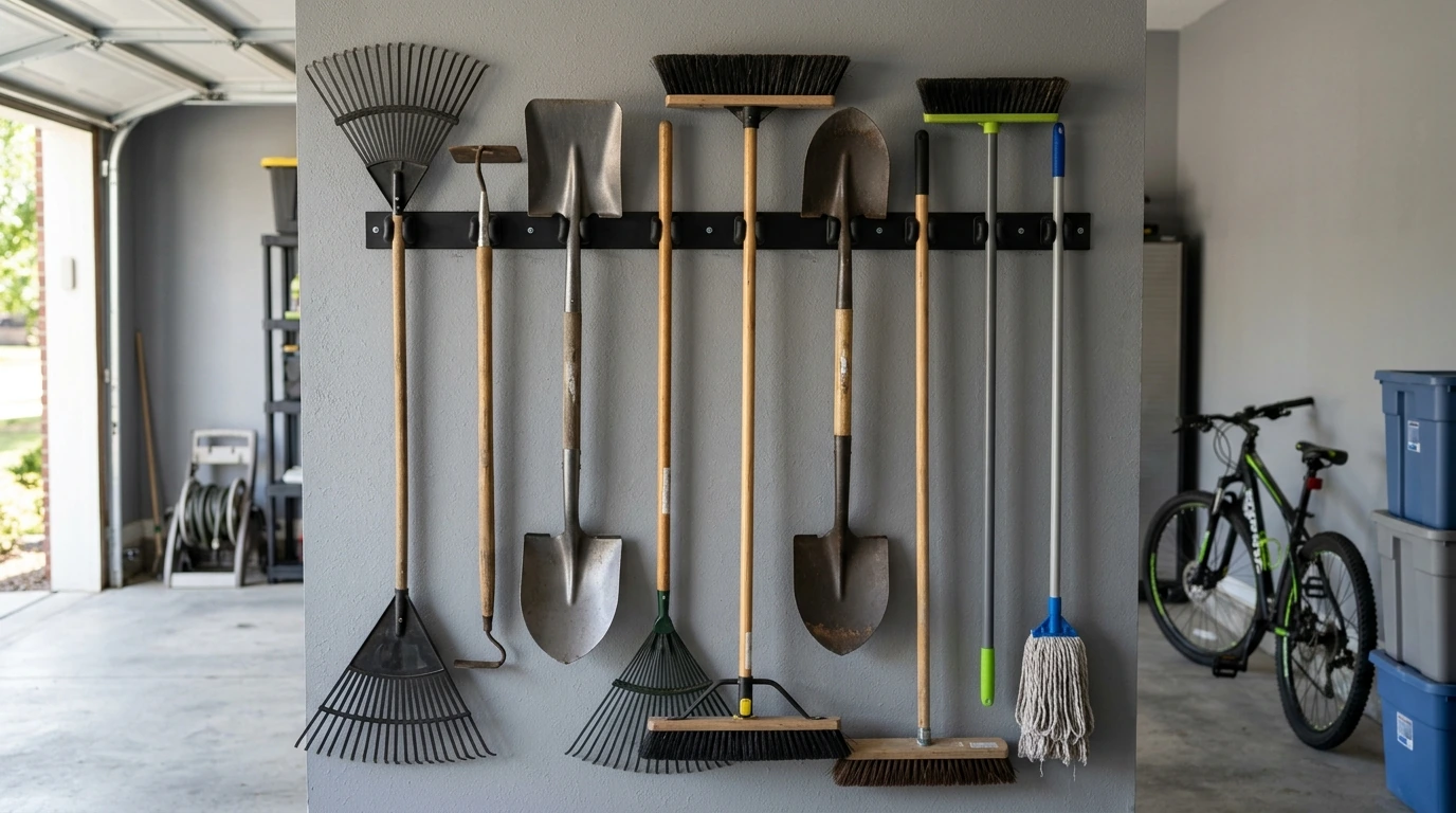 10-Slot Wall Tool Rack: Tidy Rakes, Brooms & Shovels