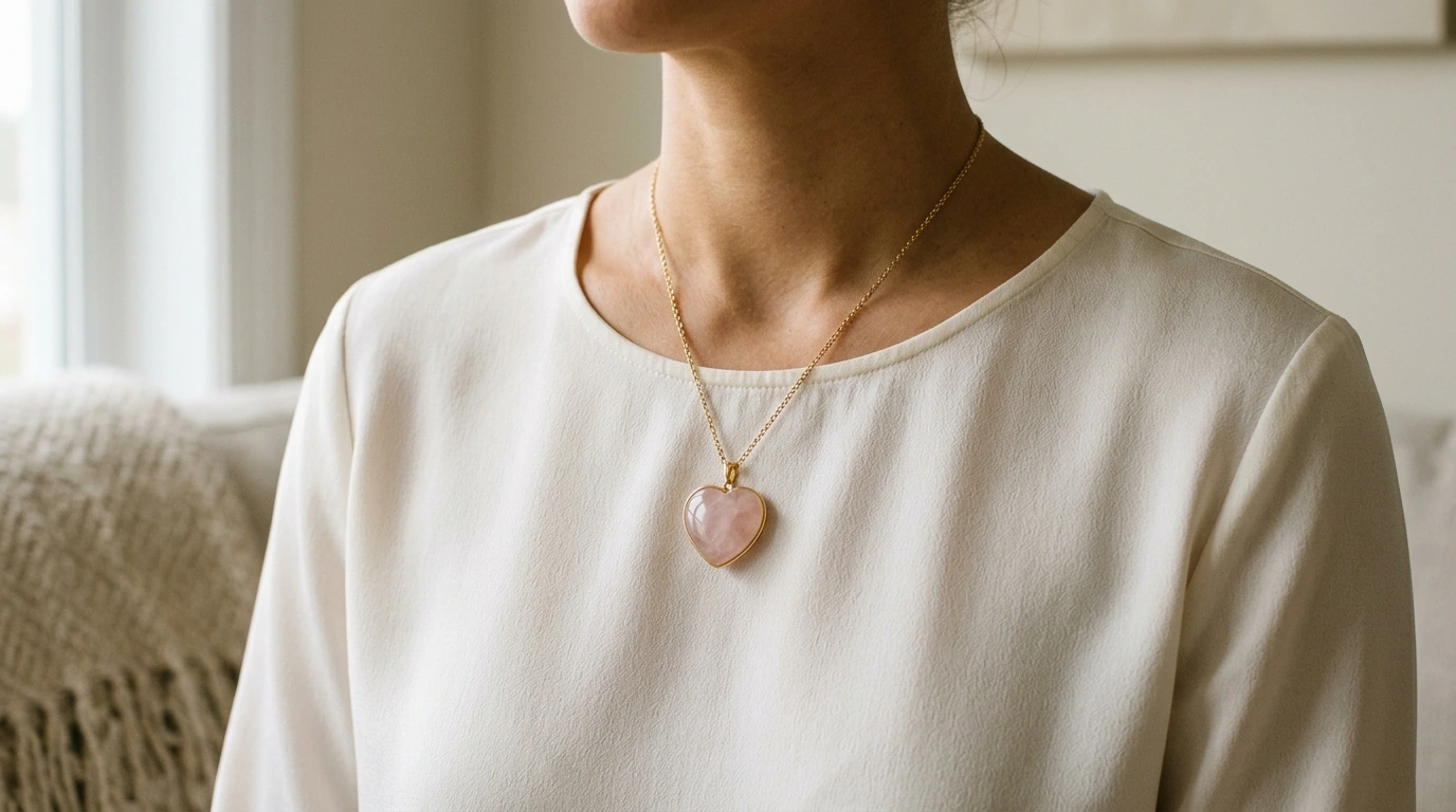 Rose Quartz Heart Pendant Necklace in Gold-Plated Shine
