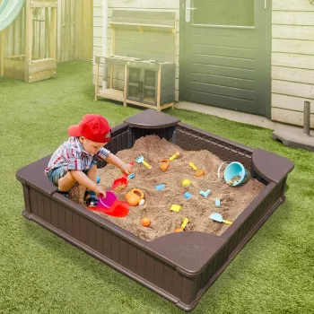 Covered Kids Sandbox with Seats for Cleaner Backyard Play