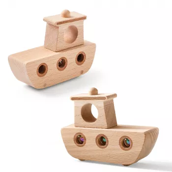 Wooden Sensory Boat with Rolling Beads for Baby Play