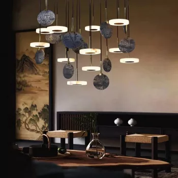 Marble & Wood LED Pendant: Modern Warm Minimalism