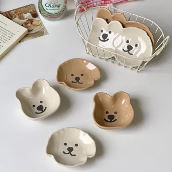 Cute Dog & Bear Ceramic Dipping Dish for Sauces & Snacks