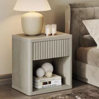 Wide Modern Nightstand: Drawer + Open Cubby Storage